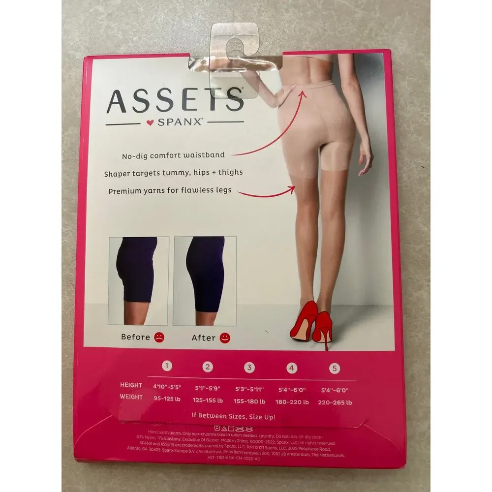New Spanx Assets Shaping Sheers Pantyhose Built-In Shaper Short size 4 Nude